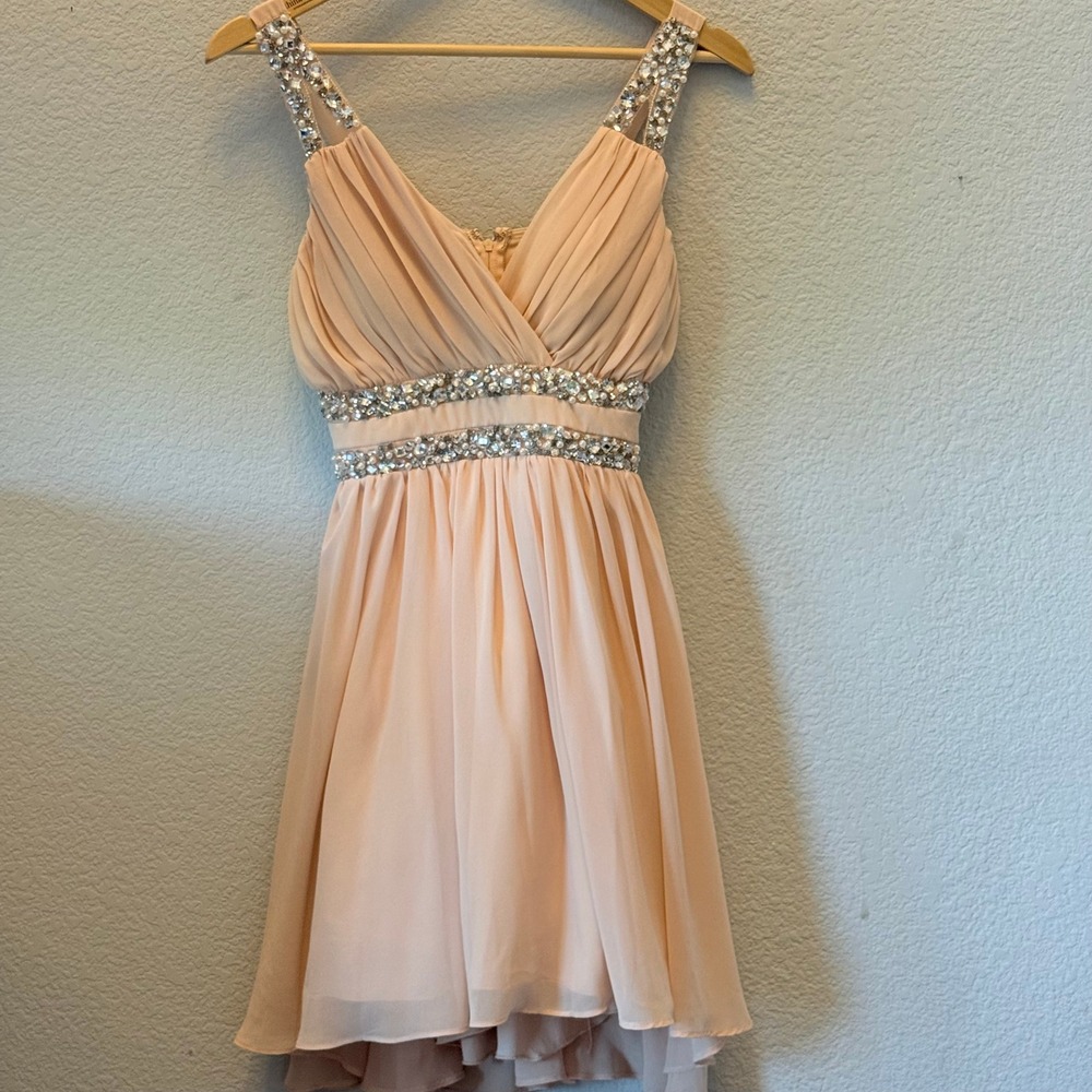 City Studio Blush Chiffon Rhinestone High Low Formal Dress Size 3 Prom